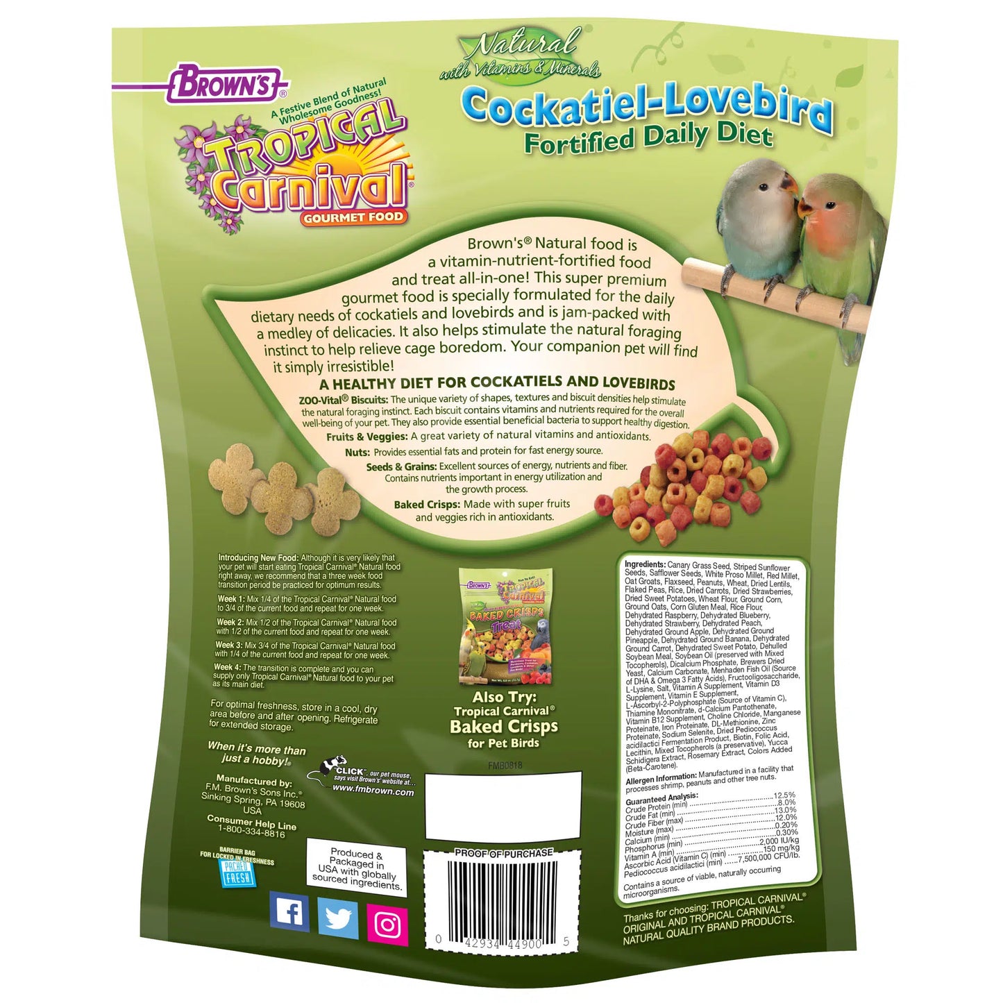 Brown's Tropical Carnival® Natural Cockatiel-Lovebird Fortified Daily Diet