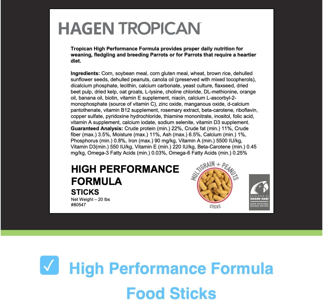 HARI Tropican High Performance Formula Parrot Food Sticks