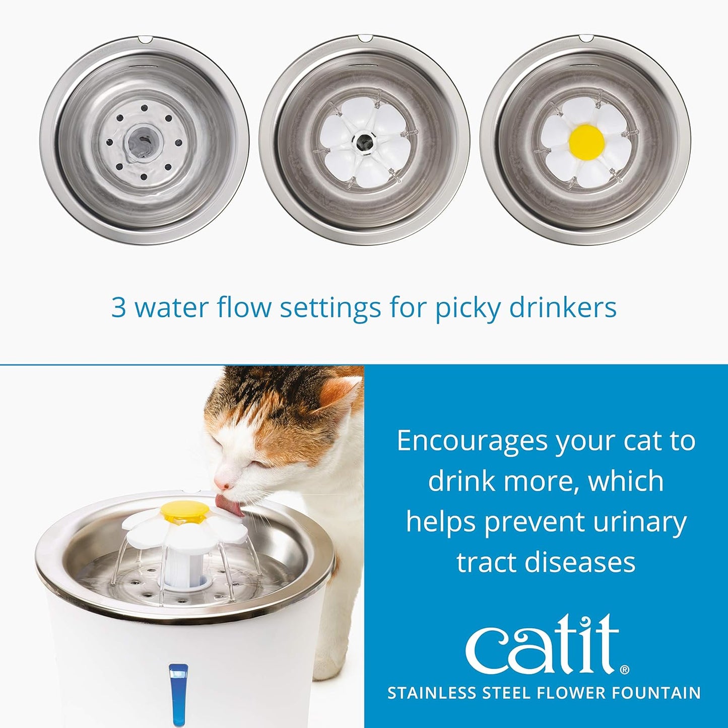 Catit Flower Fountain, Stainless Steel, 3L (100oz)