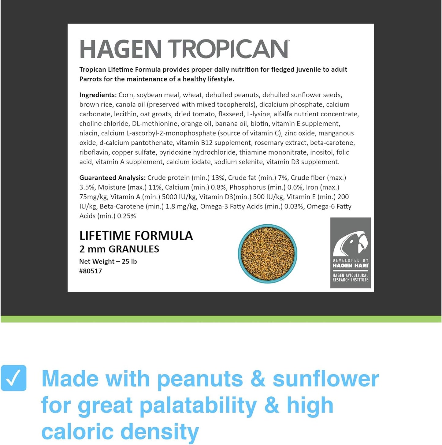 HARI Tropican High Performance Formula Parrot Food, 2 mm Granules