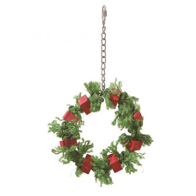 Christmas Wreath Parrot Bird Toy with Sisal Ropes and Wooden Blocks