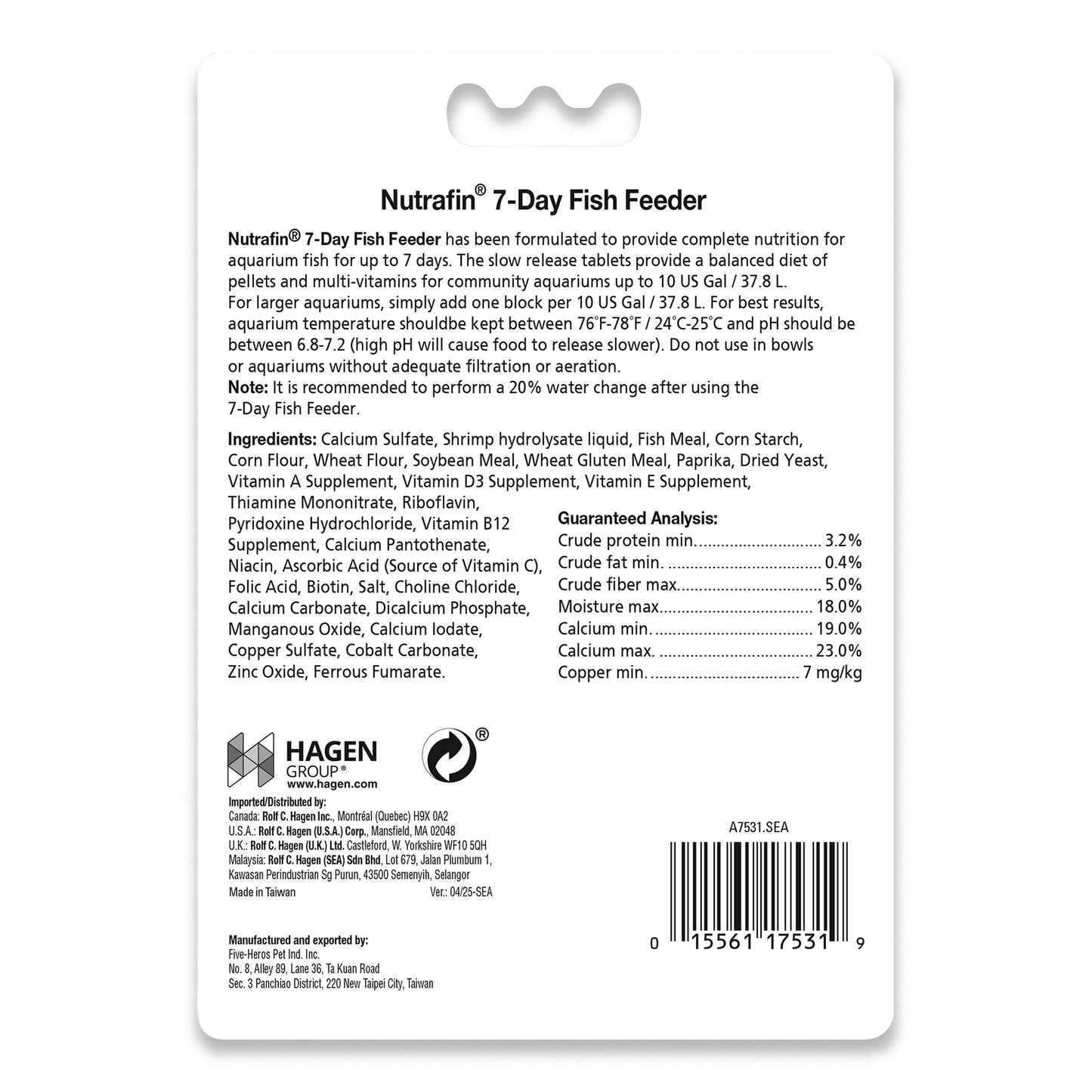 Nutrafin basix 7-Day Feeder, 1 Block