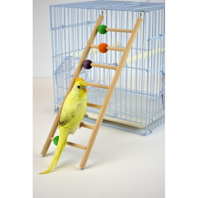 WOODEN BIRD LADDER WITH BEADS 7 STEPS