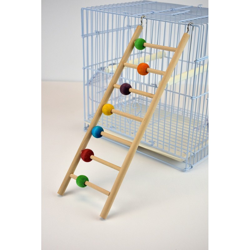 WOODEN BIRD LADDER WITH BEADS 7 STEPS