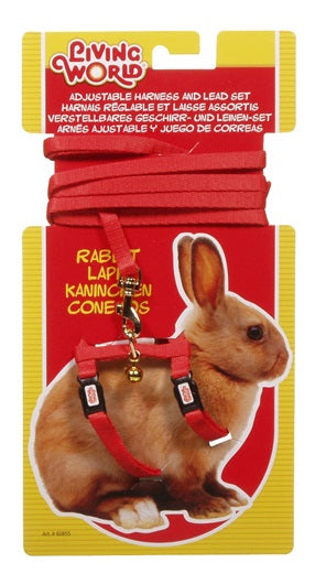 Living World Harness and Lead Set for Rabbits, Red 1.2m (4ft) Lead