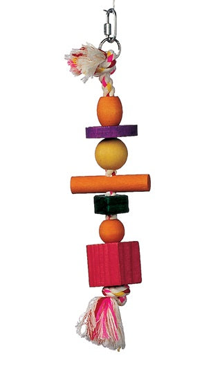 Junglewood Bird Toy, Rope with 3 Beads, 2 Blocks, 1 Cylinder & 1 Peg
