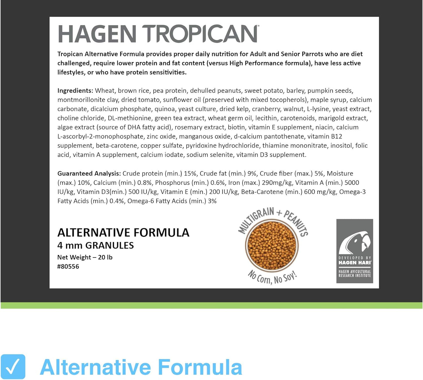 HARI Tropican Alternative Formula Parrot Food, 4 mm Granules
