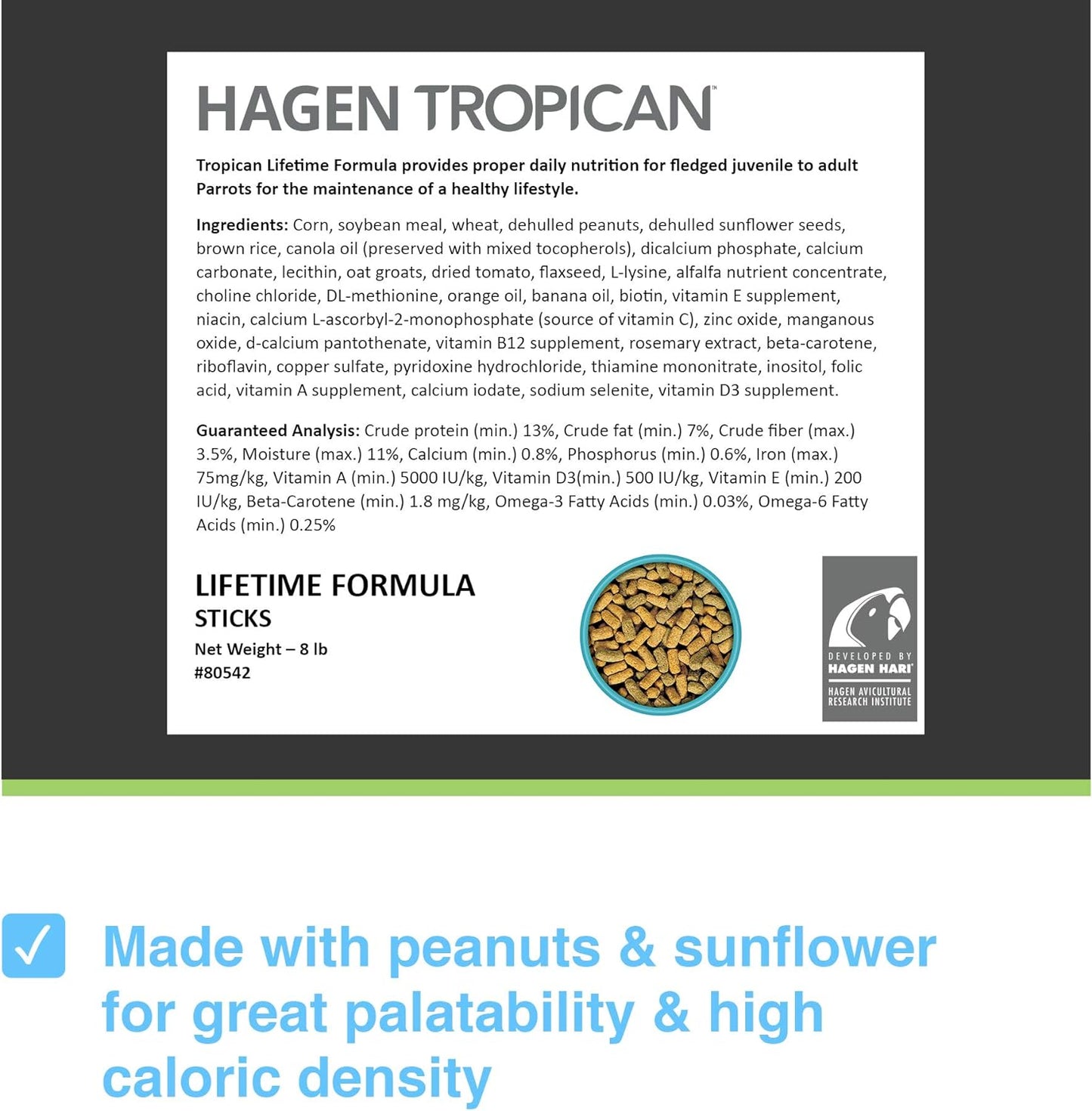 HARI Tropican Lifetime Formula Parrot Food Sticks