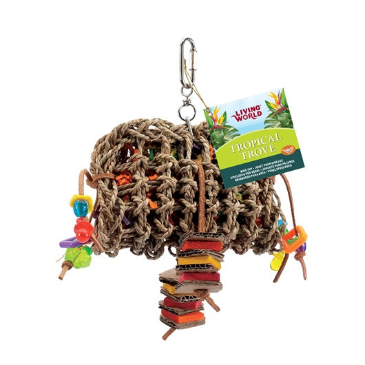 Living World Tropical Trove Foraging Pouch with Wood for medium birds