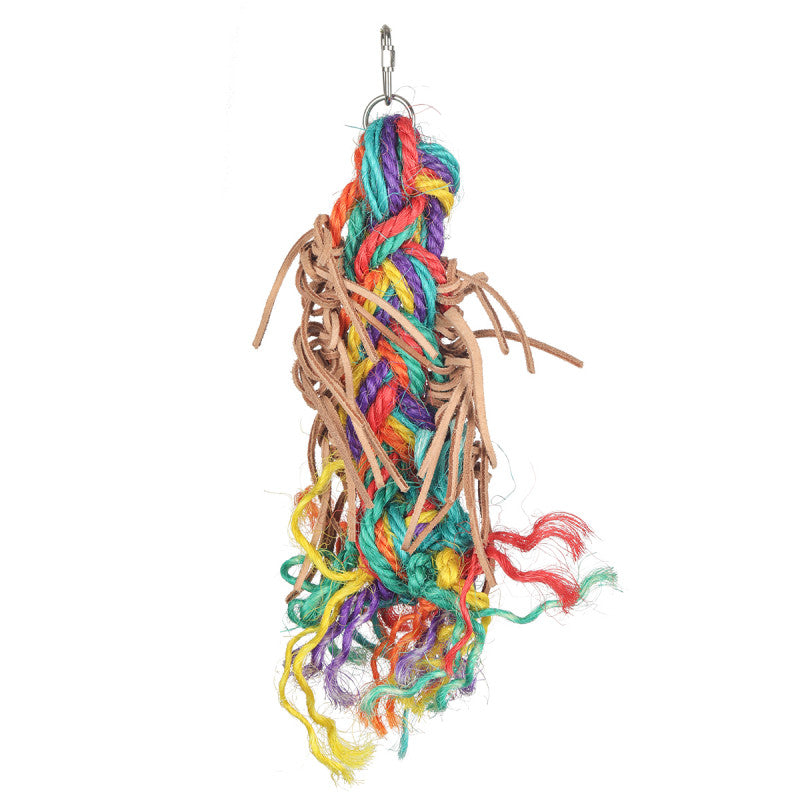 Parrot Toy with Leather Strips and Sisal Ropes